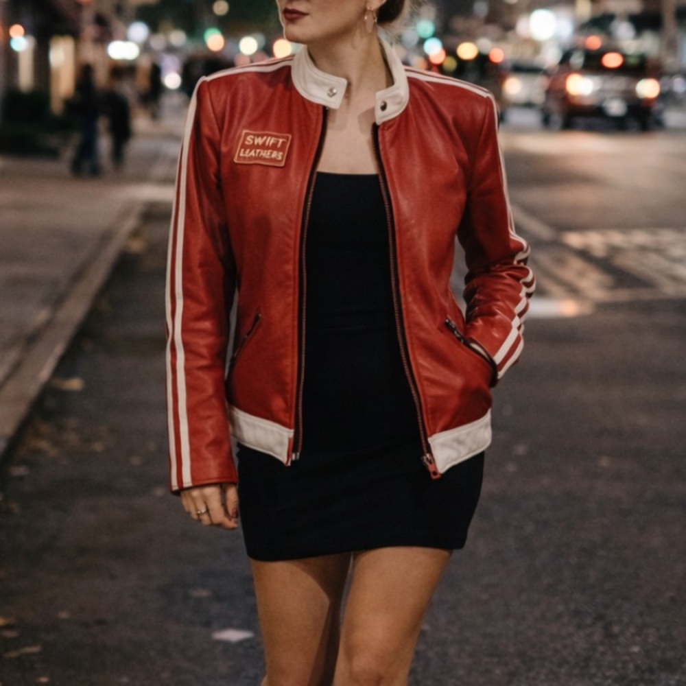 Vintage 70s 80s Swift Leathers Red Moto Racing Jacket Mens S Womens M Authentic